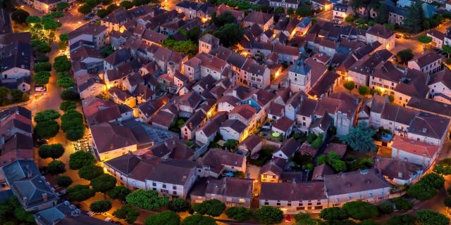 Aerial view of Cajarc by night