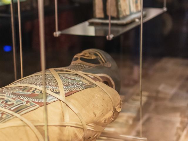 Superbe sarcophage égyptien au musée Champollion les écritures du monde