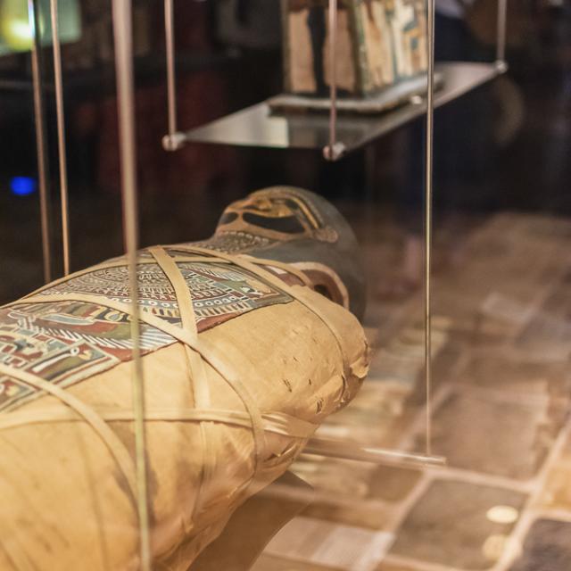 Superbe sarcophage égyptien au musée Champollion les écritures du monde