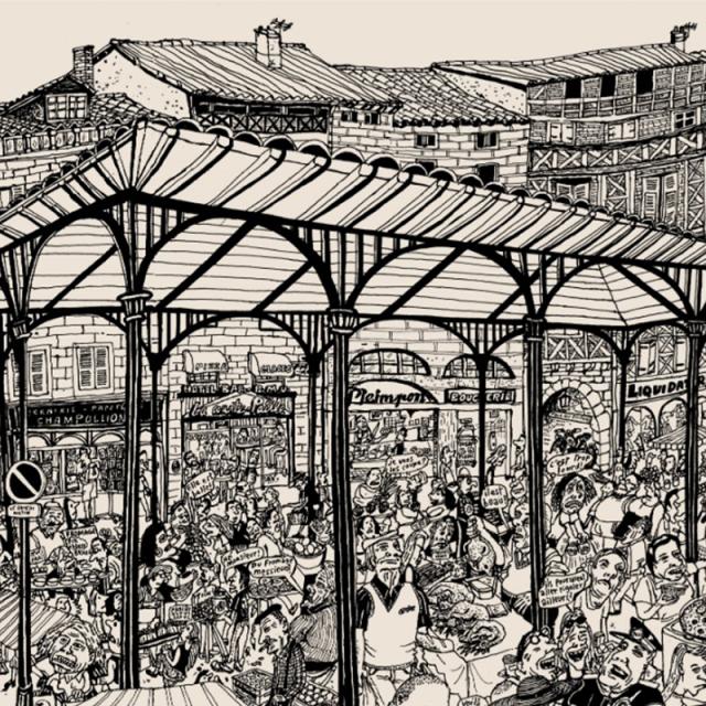 Drawing of La Halle, Figeac