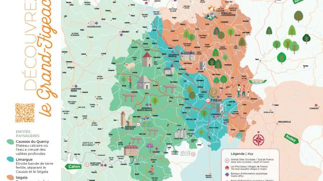Carte ludique du Grand-Figeac avec tous les villages à visiter.