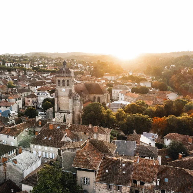 Aerial view of the heart of Figeac