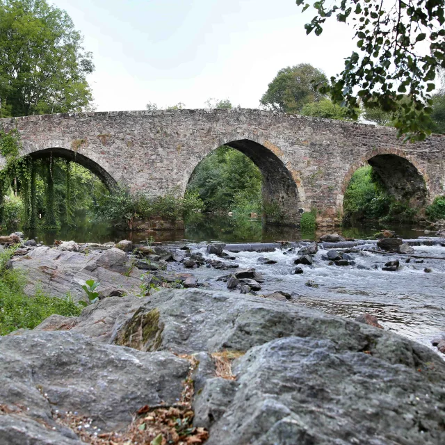 Point de vue sur le pont de Bagnac-sur-Célé depuis la rivière.
